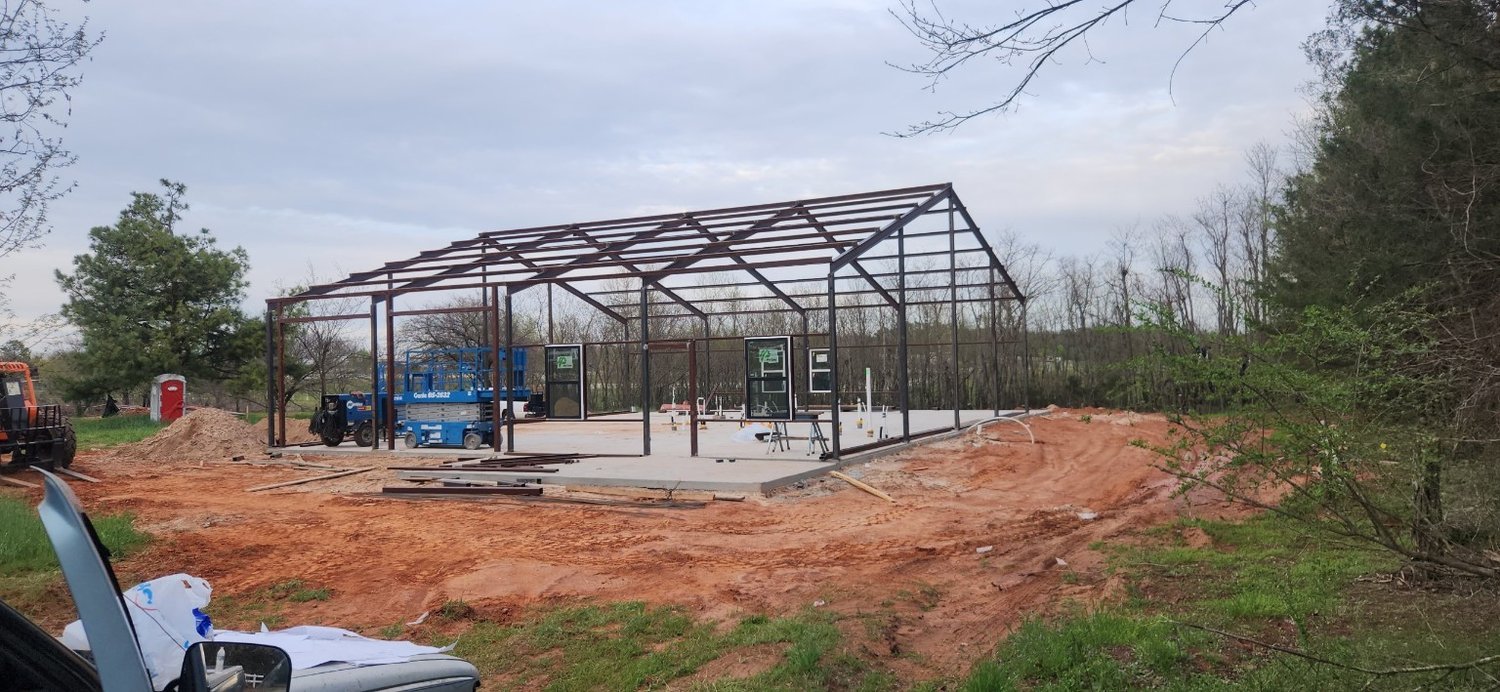 Steel frame before panels